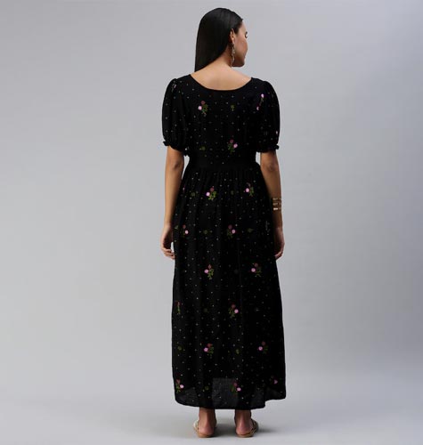 Black Floral Embroidered Maternity Maxi Dress